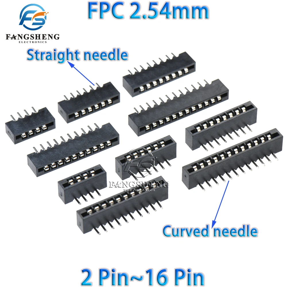 10/100 Pcs FPC 2.54mm Pitch Connector Flat Flexible Cable Socket Film Socket Straight Pin or Bent Pin foot Double-Sided Curved