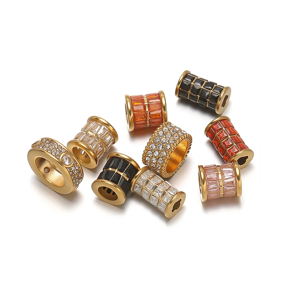 3 Stück Edelstahl-Zirkon-Röhrenperlen, 18K vergoldet, lose Perlen für DIY-Schmuck, Ohrringe, Halsketten, Armbänder, Zubehör – Detail 1