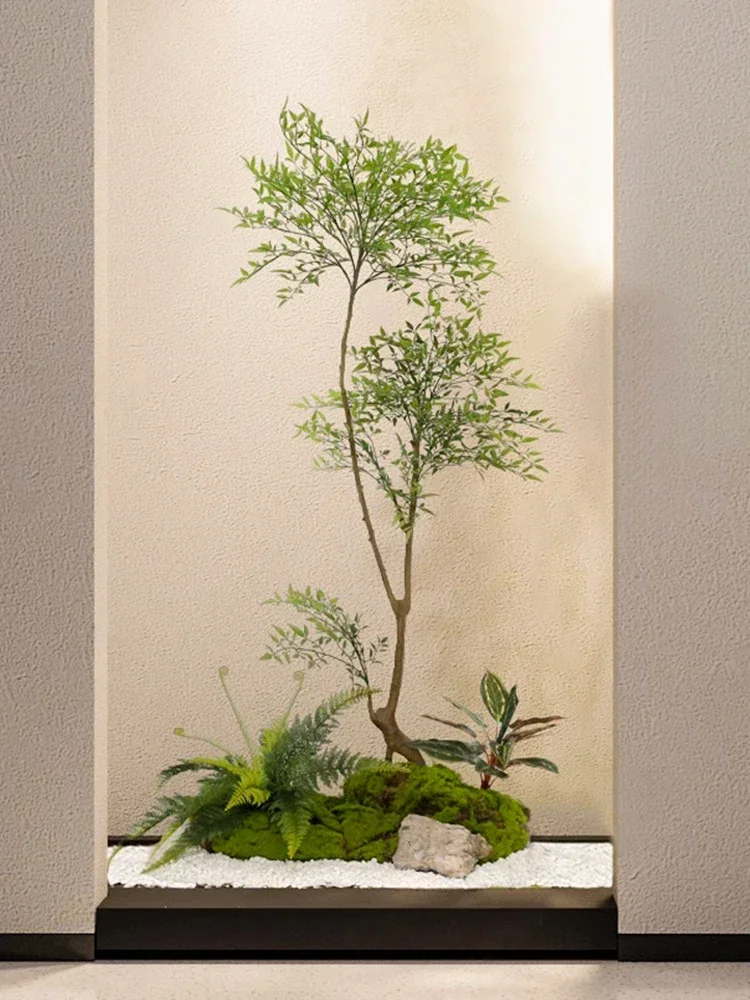 Simulated green plant landscaping Indoor staircase landscape Nantian bamboo floor-to-ceiling potted plants Window decoration