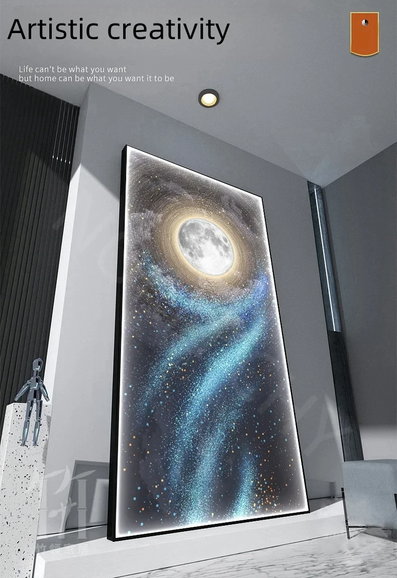 Decoração de parede requintada com murais de lua, luzes de parede pintadas por LED na sala de estar, lobby e hotel GN501TB