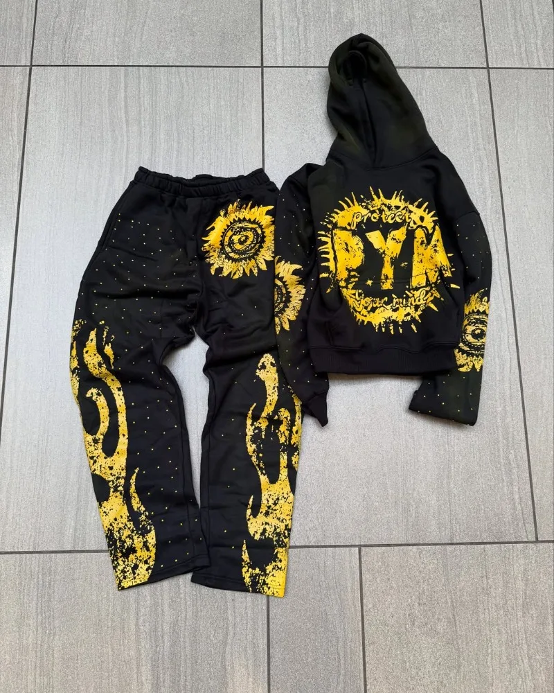 

American Hip-hop Retro Harajuku Oversized Sweatshirt Men Y2k 2025 Casual Fashion Gothpunk Streetwear Loose Wide-leg Pants Women