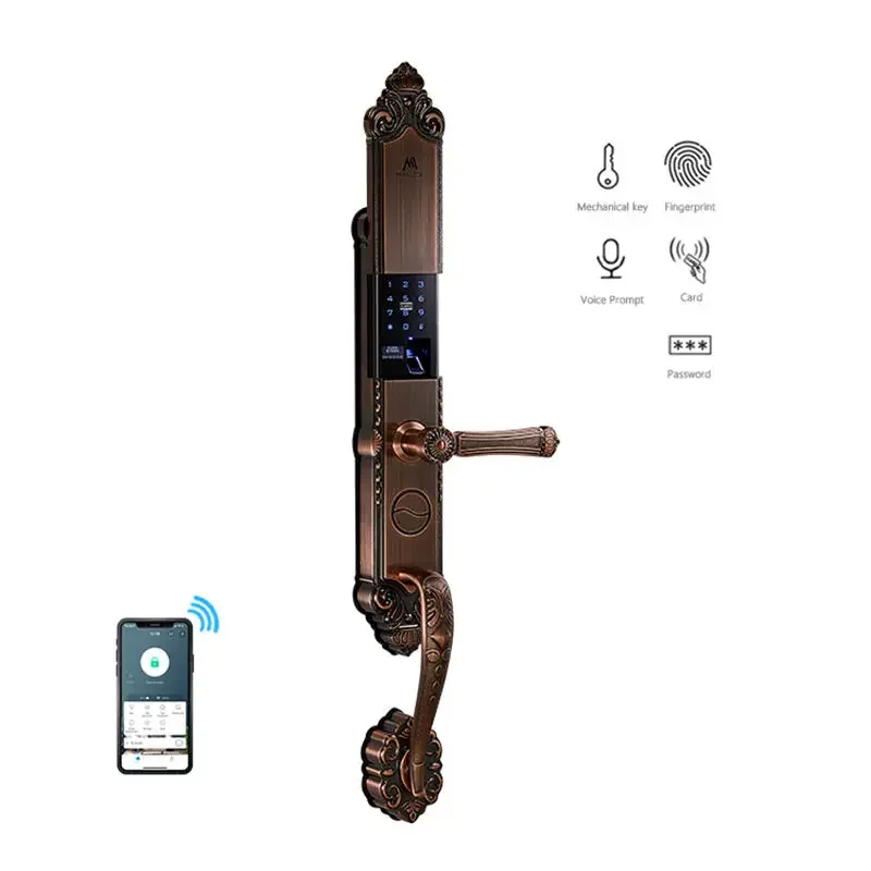 003 Manor Residential Elektrisches Türschloss Schiebeabdeckung Bronze Smart Home Elektrische APP Fingerabdruck Riegel Smart Lock