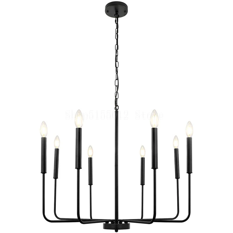 Modern Retro Chandeliers Home Decor Gold and Black Candle Ceiling Chandelier Living Room Restaurant Hanging Lighting Fixture