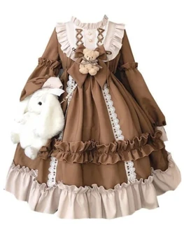 2024 ใหม่ Kawaii แขนหมีโบว์ญี่ปุ่นเกาหลีแขนยาวชุดลําลองชุดหลวม Lolita ชุดเดรสแฟชั่นผู้หญิงแขนยาว