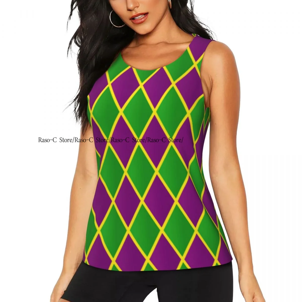 Women Sexy Vest Mardi Gras Pattern Sleeveless Round Neck Tank Tops Female Casual Basic Camisole