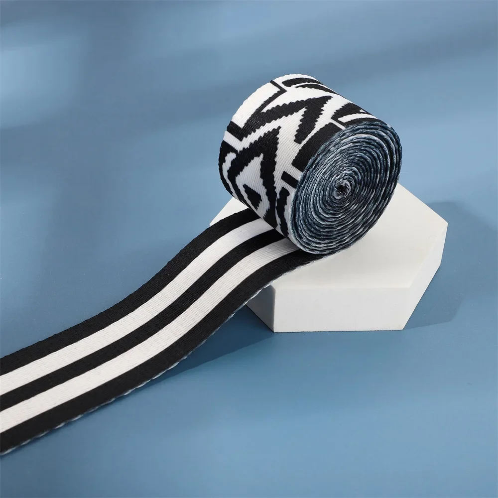 5/10/50Yards 38mm Printed Webbing Multicolor Stripe Pattern Clothing Decoration Band Fashion Weaving Process Jacquard Ribbons image 3