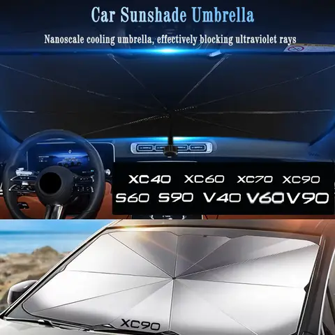 차량용 접이식 우산 앞 유리 파라솔, 볼보 S60 S90 V40 V60 V90 XC40 XC60 XC70 XC90 용 차양 차량용 접이식 우산 앞 유리 파라솔, 볼보 S60 S90 V40 V60 V90 XC40 XC60 XC70 XC90 용 차양