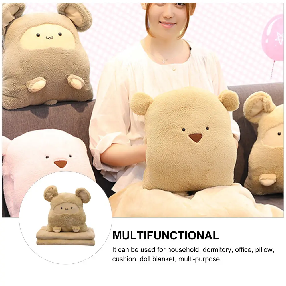 

Cartoon 2-In-1 Blanket Pillow Air Conditioner Nap Quilt For Home Office Comfortable Warm Sleeping Cushion Zipper Removable Easy
