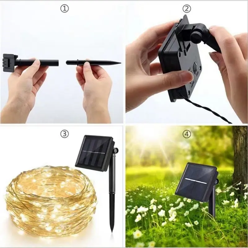 Y17A Solar Powered Lights 100 LED String Fairy Lights for Outdoor Christmas Lighting Courtyard Street Garden Decor 10m White