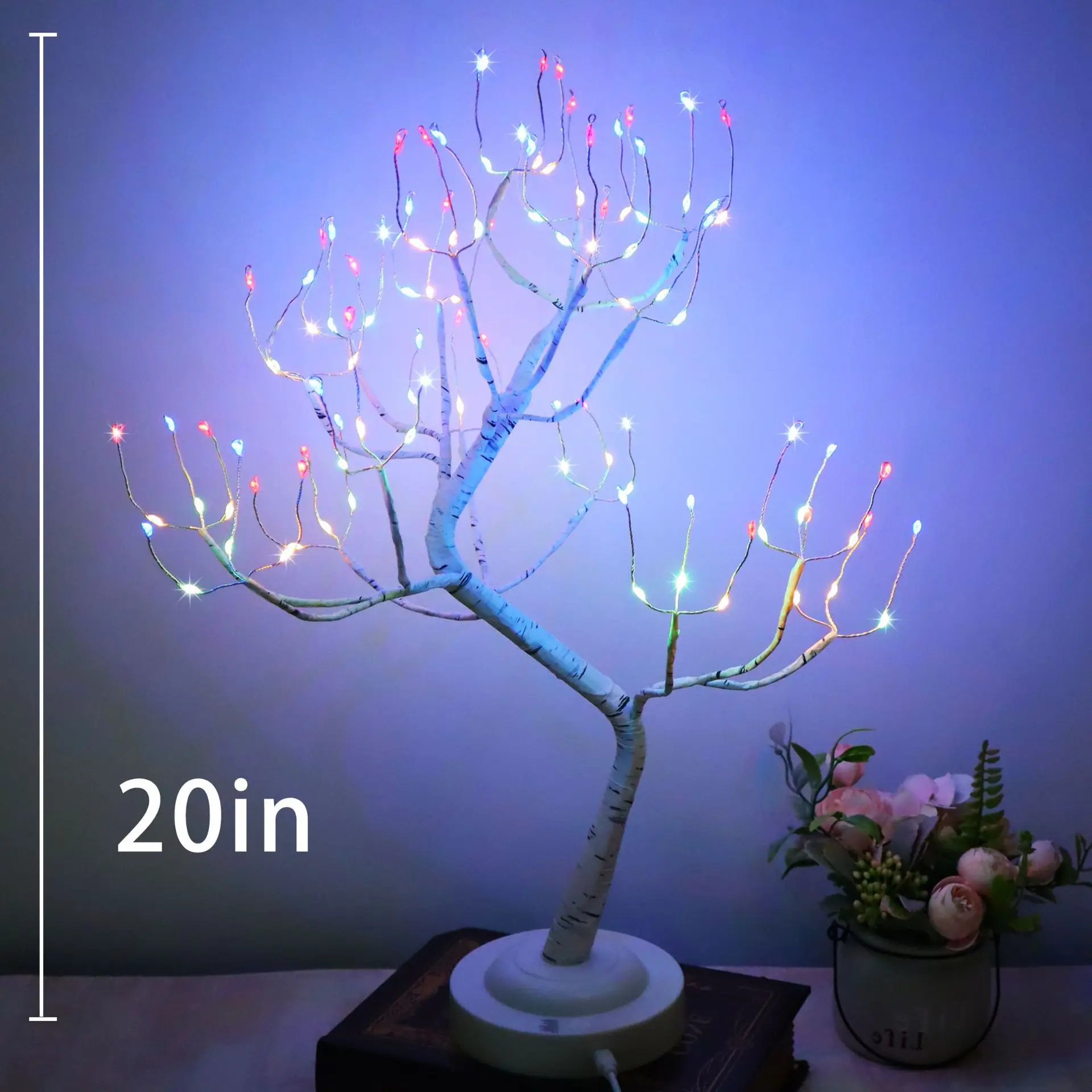 Minilámpara LED de abedul para mesa, luz de noche para árbol de Navidad, 8 modos, USB/batería, luces de noche decorativas para mesita de noche