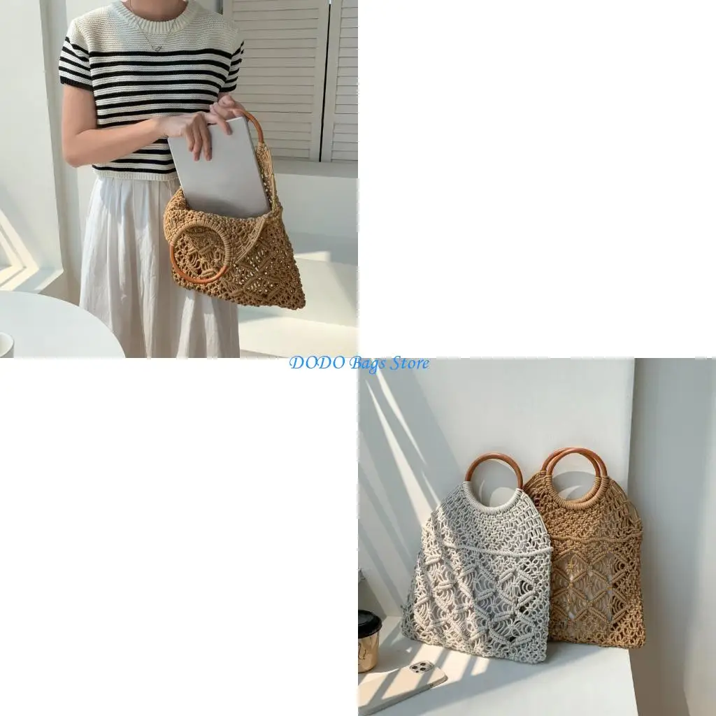 

Large Capacity Beach Bag Vacation Bag Cotton Rope Travel Bag Trendy Handbag Handwoven Everyday Bag for Women