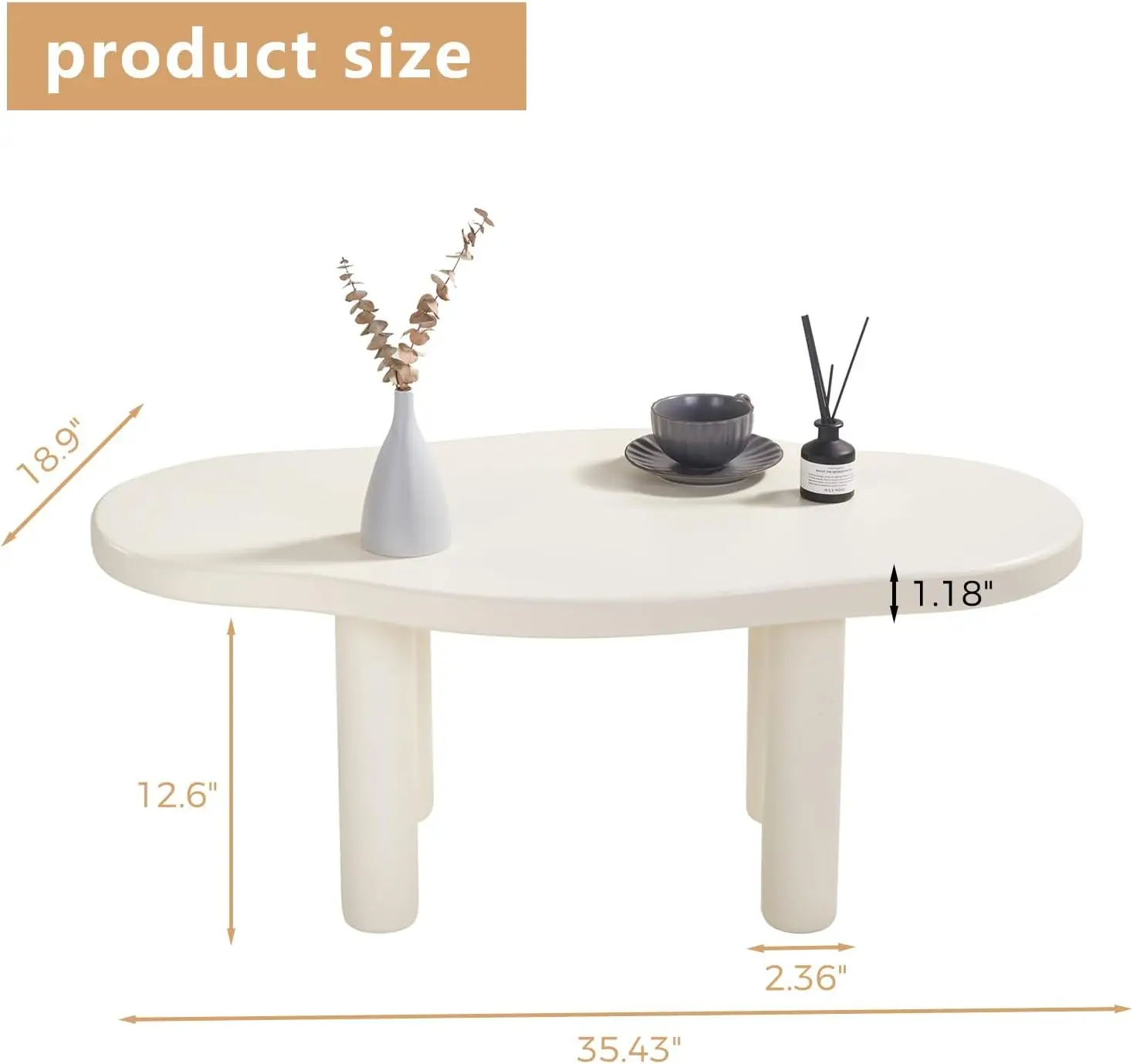 Cloud Coffee Table - Cute Coffee Table - Irregular Shape Coffee Table with 4 Legs - Modern End Table,Easy Assembly-White