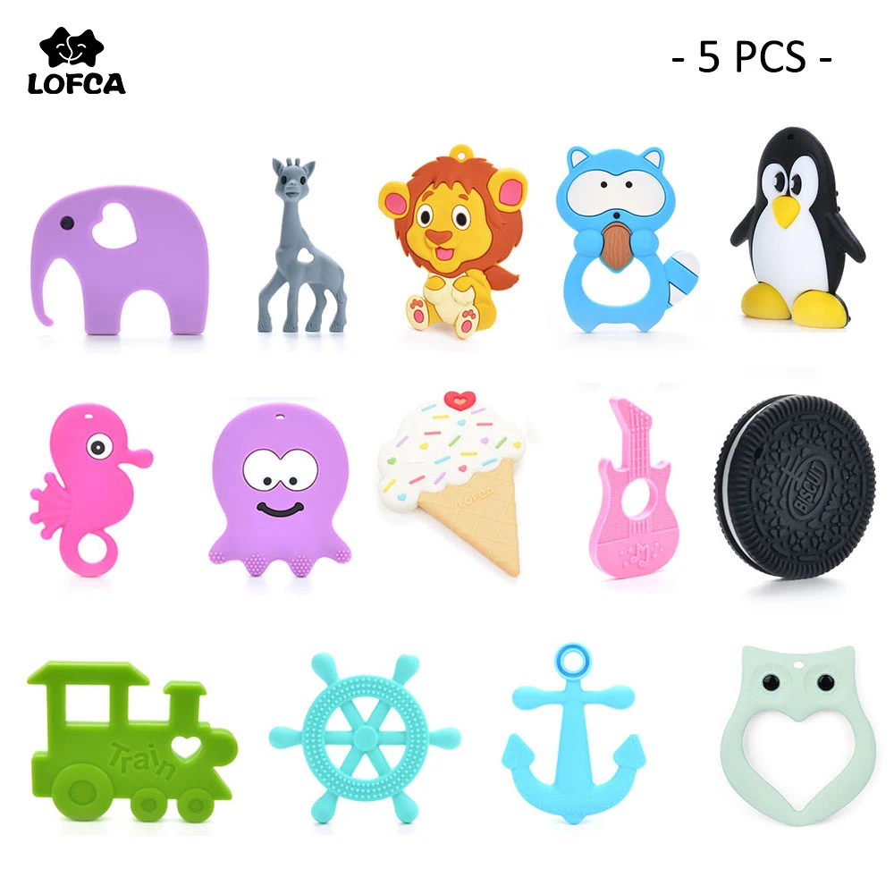 LOFCA 3PC Baby Teether Toys Pacifier Clip Chain Food Grade Silicone Beads Baby Inventory clearance Cartoon Animals Accessories