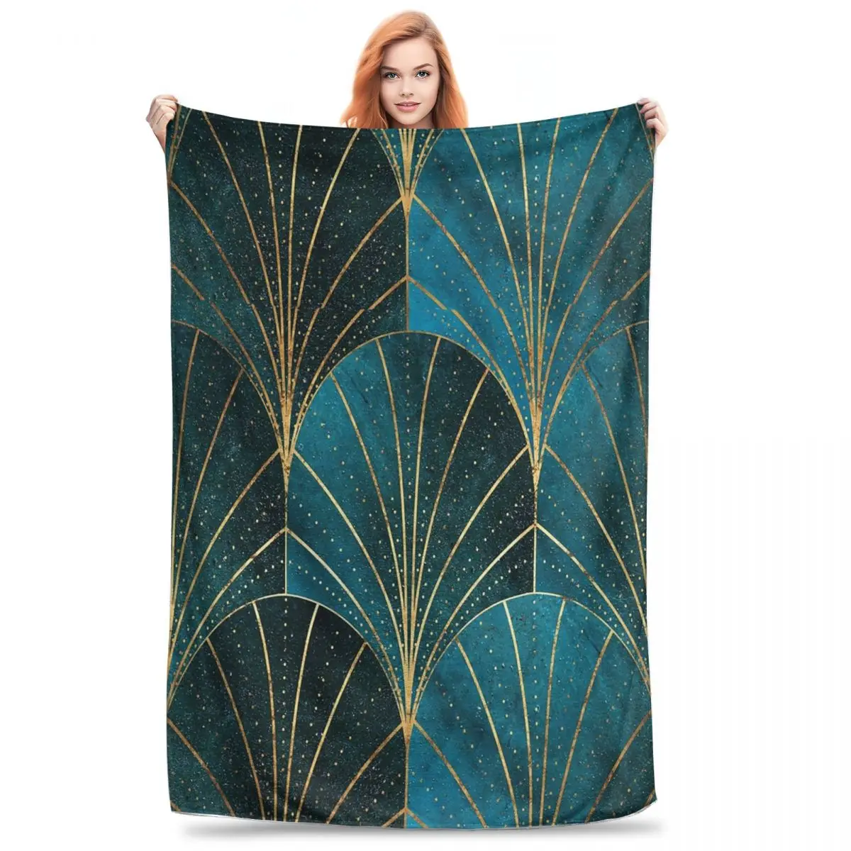 Art Deco Waterfalls Textured Teal Blankets Flannel Throw Blankets Sofa Throw Blanket For Couch Bedding Office Throws Bedspread