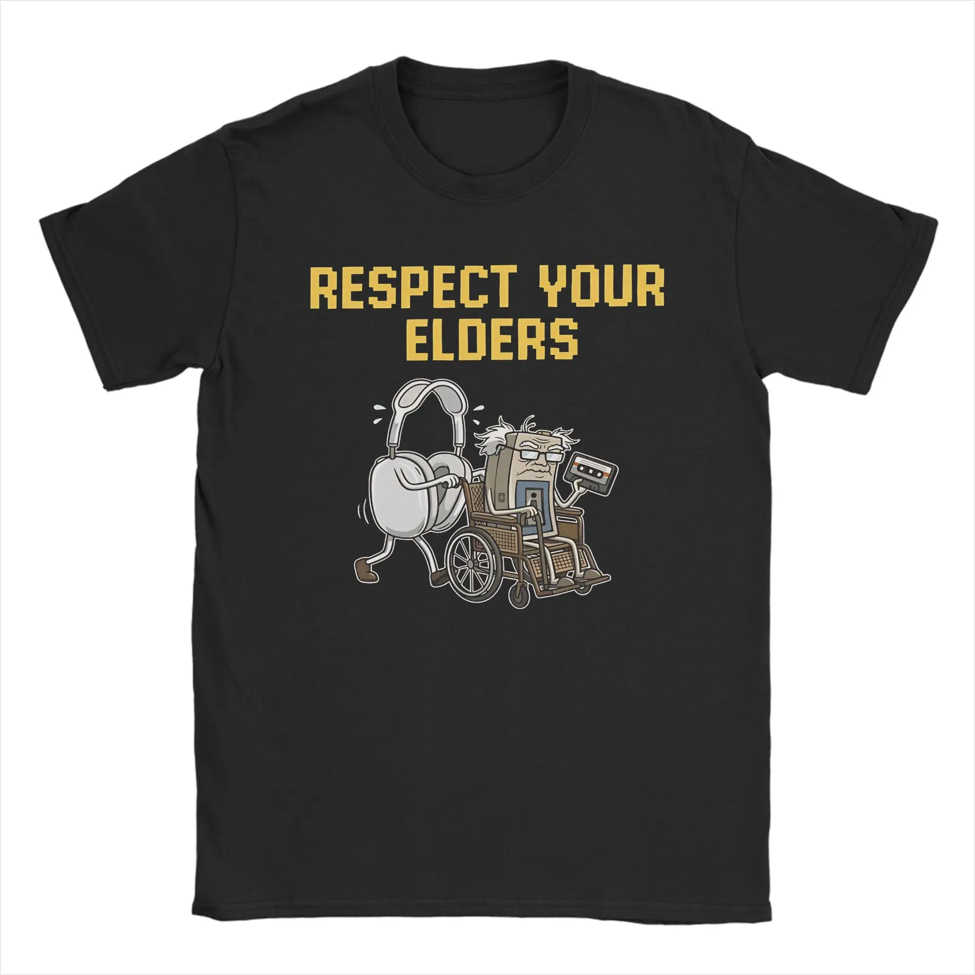 

Respect Your Elders Retro Music Funny Music Lover Headphone 80s T-Shirts Men Vintage Cotton Tees O Neck Short Sleeve T Shirt