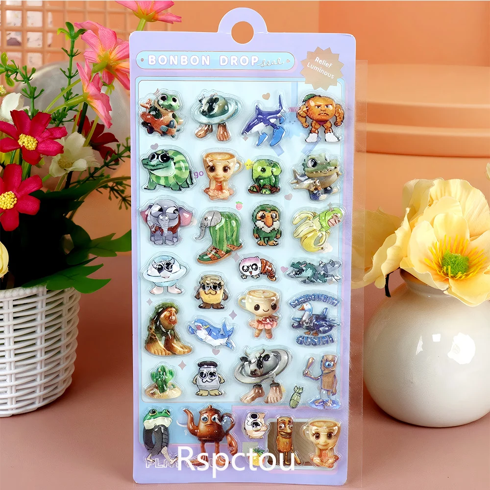 4 pçs tung tung tung sahur 3d alívio adesivos engraçado animal ai abstrato italiano brainrot dos desenhos animados decalques de cristal brinquedos presentes