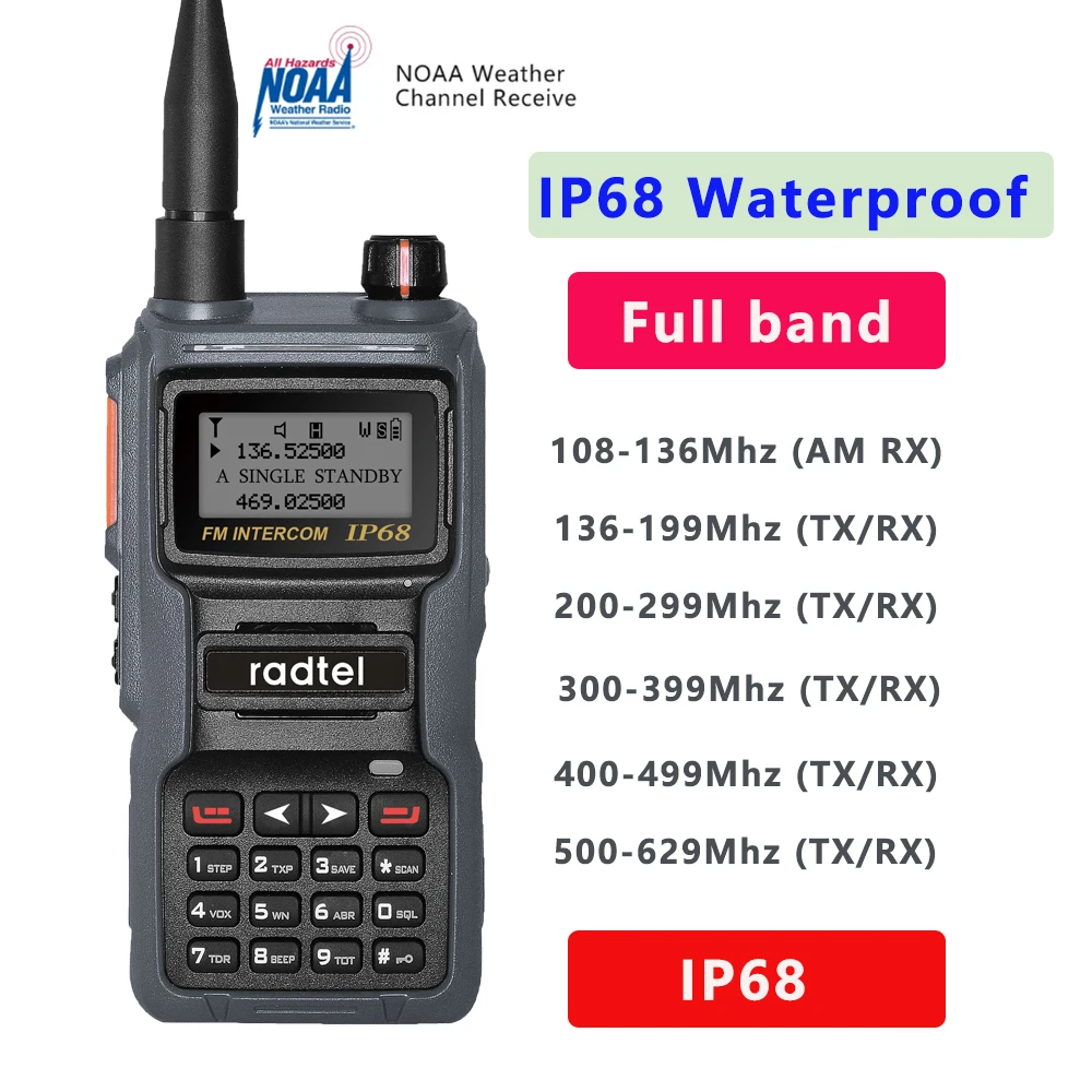 

Radtel IP68 Waterproof NOAA Weather Channel Full Band Ham Amateur 2 Way Radio 199CH Walkie Talkie AM Air Aviation Band Satcom