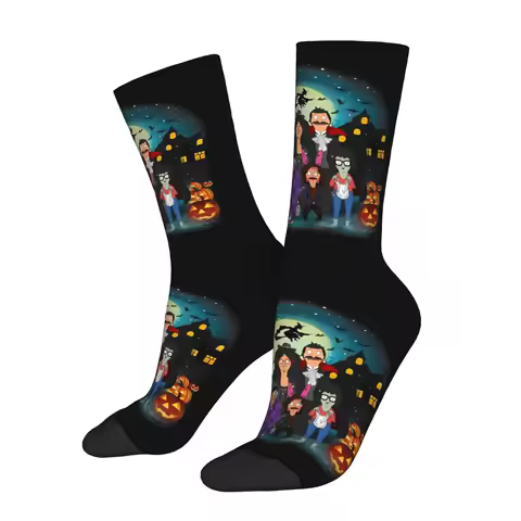 Funny Men's Socks Halloween Bobs Burgers Vintage Hip Hop Crazy Crew Sock Gift Pattern Printed