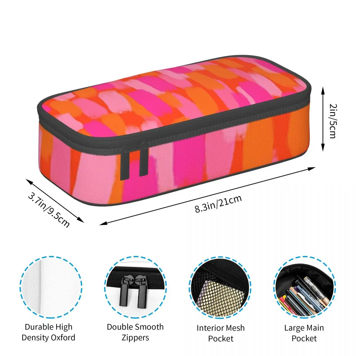 Abstract, Pink And Orange, Paint Brush Effect Pencil Cases Large Capacity Pen Bags Pen Box Pencil Pouch For Boys Girls School