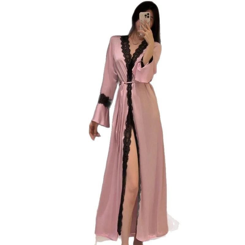 Sexy Women's Nighty&Robe Set Long Kimono Bathrobe Gown Spring Summer New Sleepwear Home Dress Satin Backless Nightgown Lingerie - Image 5