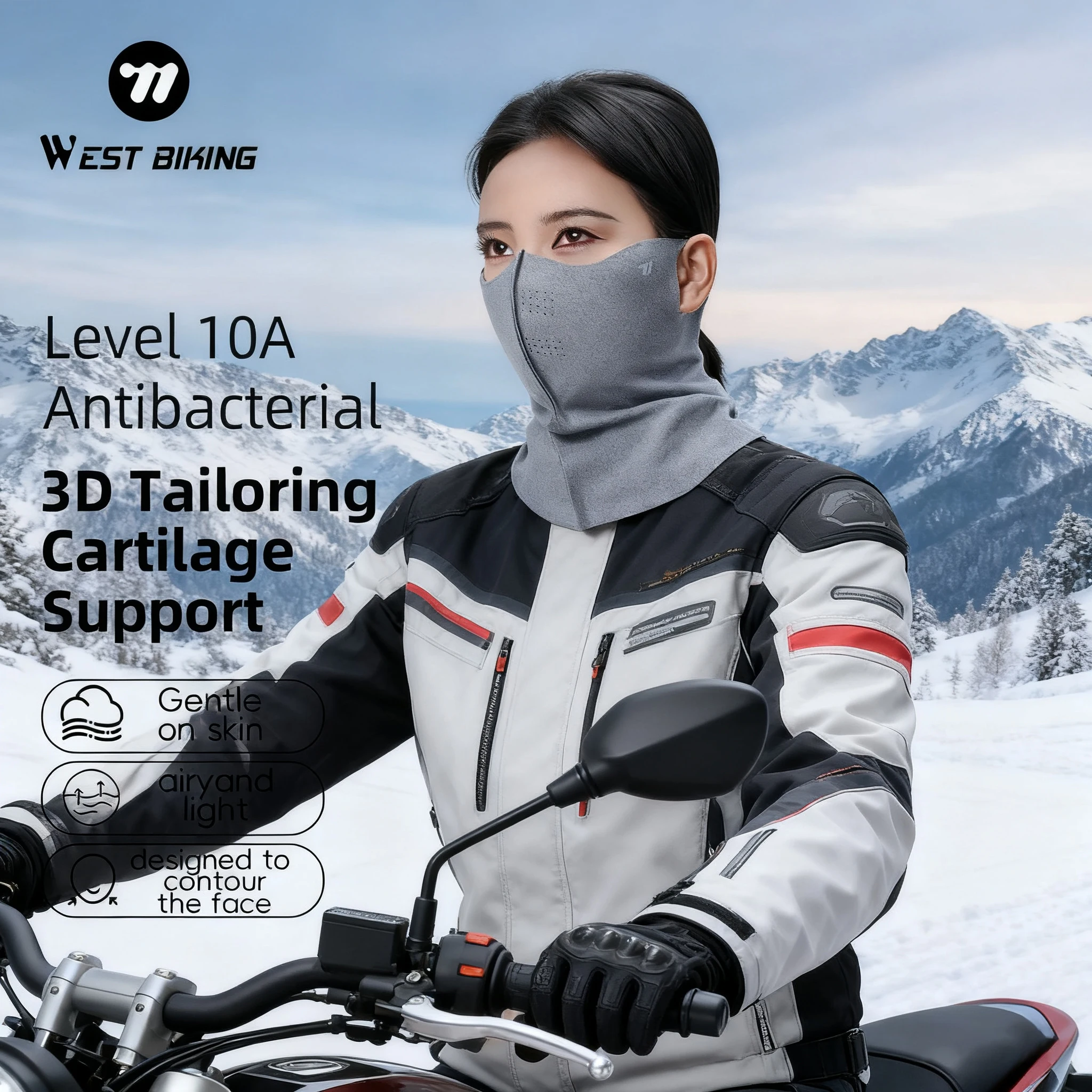 

WEST BIKING Winter Cycling Mask 3D Neck Protection Mask Thermal Warm Windproof Motrocycle Mask 10A Anti-Bacterial Headgear
