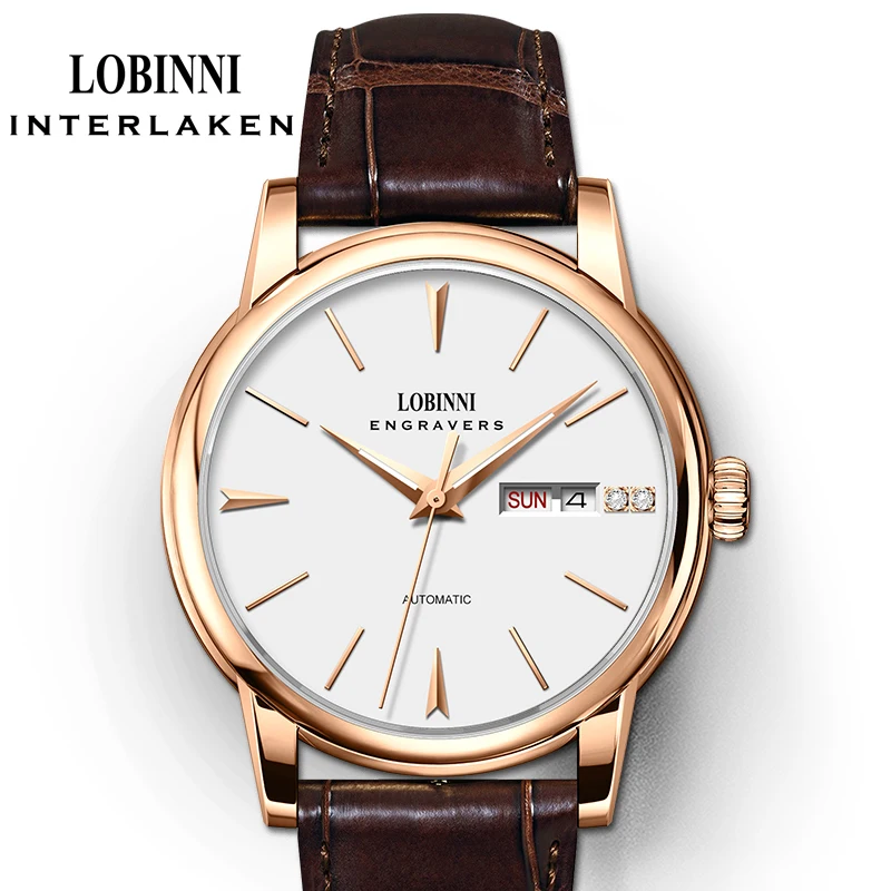 LOBINNI جديد رجال الأعمال التلقائي ساعات آلية ميوتا 8205 حركة الساعات الياقوت مرآة مقاوم للماء 50 متر على مدار الساعة