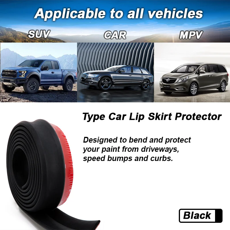 Universal Car Front Bumper Lip Rubber Protector, 2.5m