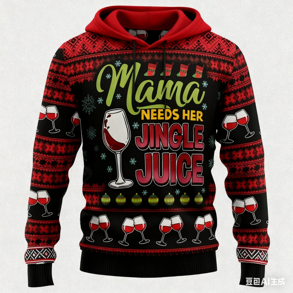 

Christmas Wine Glass Pattern Hoodies For Men Funny 3D Cartoon Snowman Print Hooded Shirt Autumn Winter Casual X'mas Sweatshirts