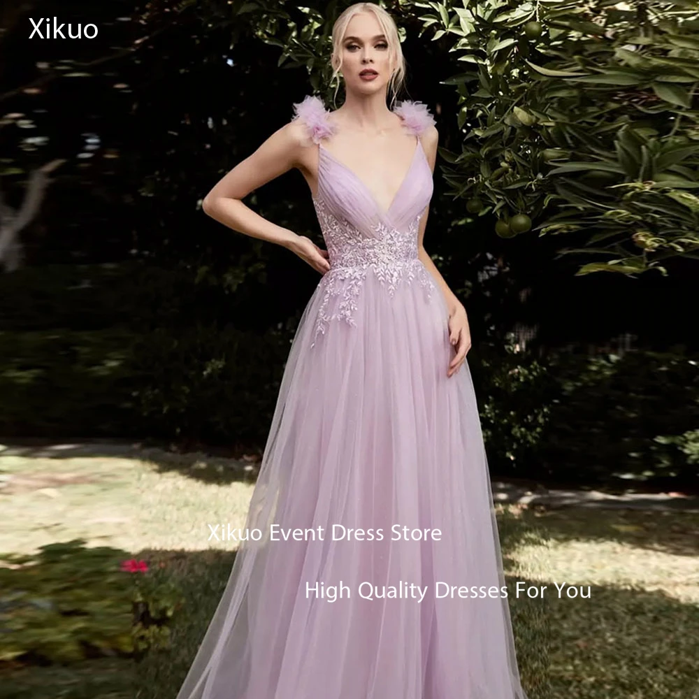 

Xikuo Graceful Tulle Evening Gowns A Line Spaghetti Strap Robe Cocktail Femmes Summer Sweetheart Appliques Prom Dress Customized