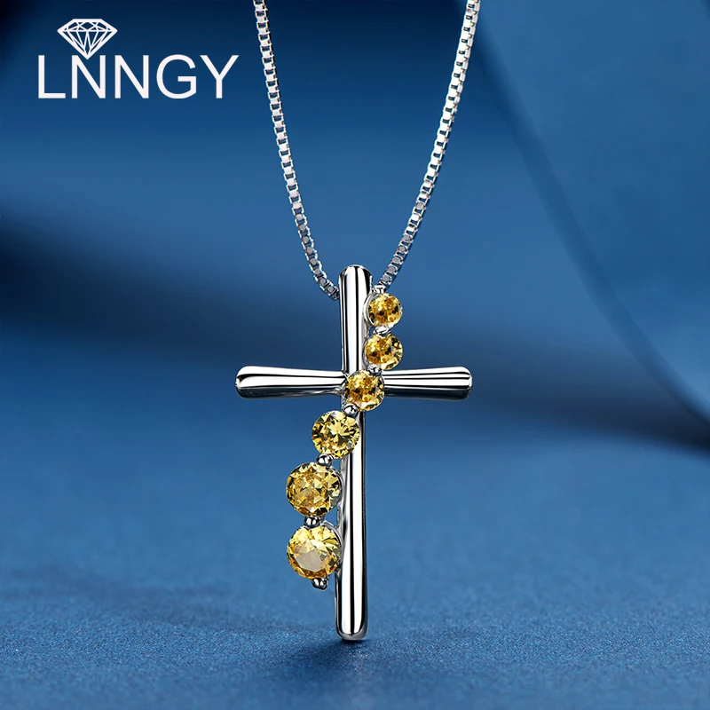 

Lnngy Genuine 925 Sterling Silver Cross Pendant Necklace Colorful 12-month Birthday Stone Necklaces Jewelry for Friends Gift