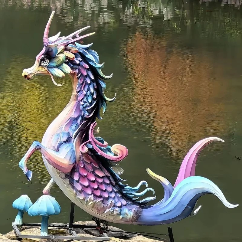 Ocean theme park decoration Chinese silk animal lantern jellyfish seahorse fish for event decoration