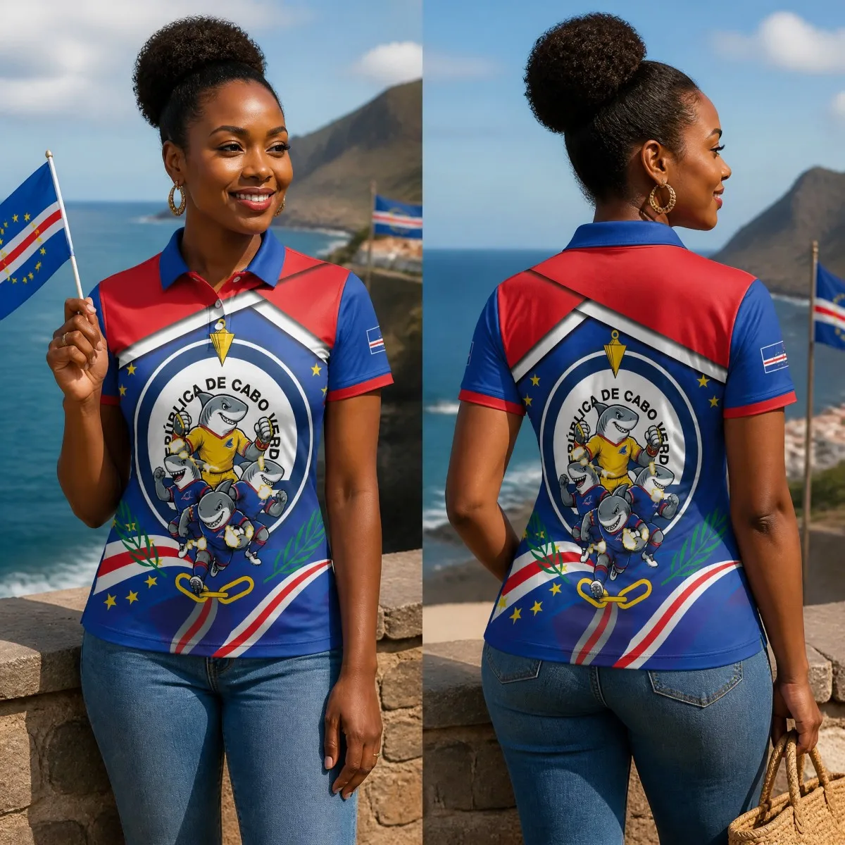 Women Cape Verde Graphic Polo Shirt Short Sleeve Collared Island Flag Print Casual Streetwear Summer Fashion Tee Top