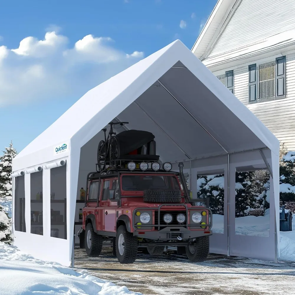 

Heavy Duty 10x20 ft Carport Canopy with High Peak and Ventilation Window Sidewalls, Storage Shed for RV/Truck/Boat, Customized
