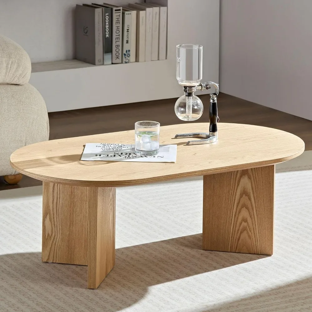 W39.37 Table basse ovale pour salon maison moderne avec pieds de Table basse Design Table centrale d'appoint en bois milieu du siècle Minimali