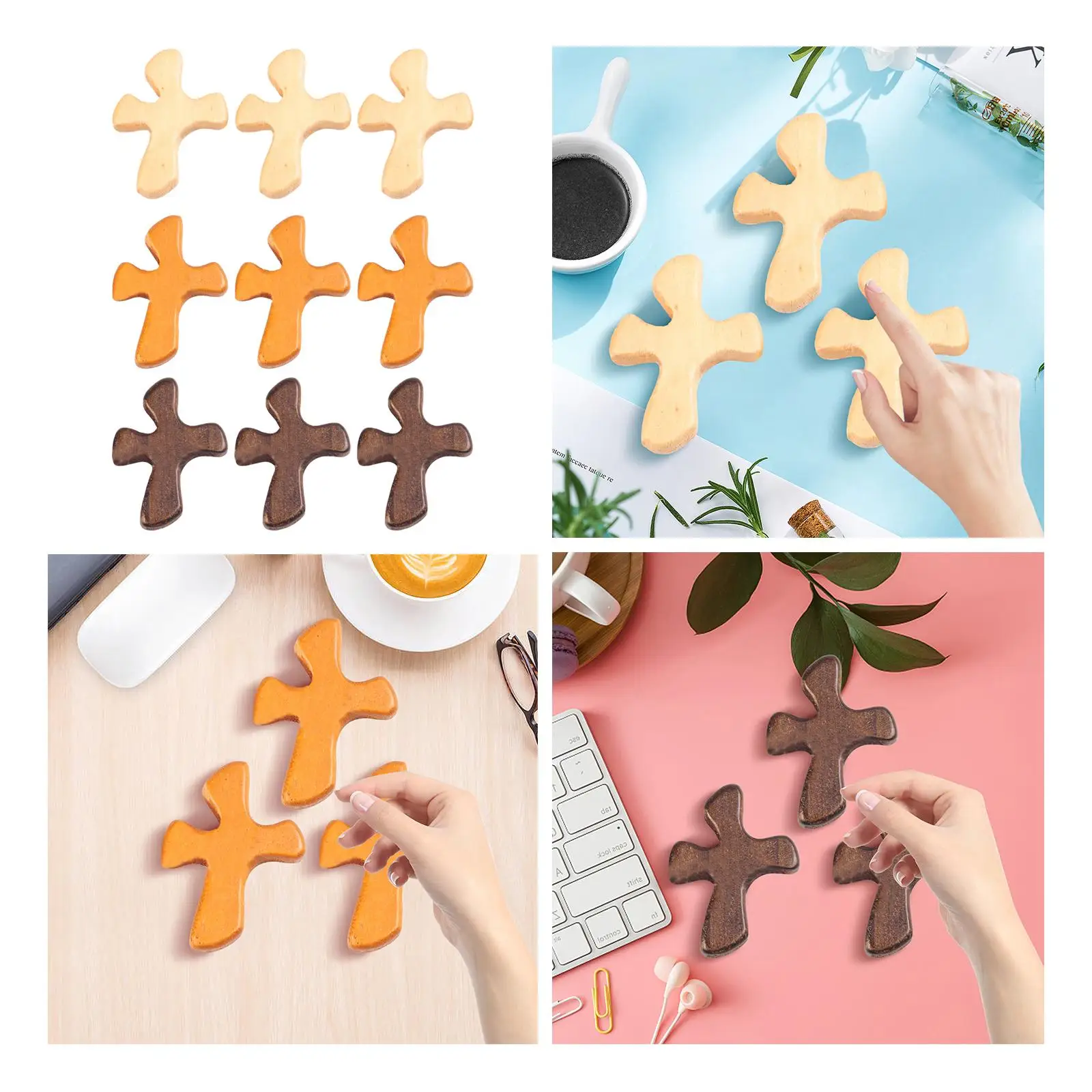 5x Wood Prayer Cross Hand Held Prayer Cross Religious Gift Friend Clinging Palm Neighbor Family Caring Comfort Pocket Crosses