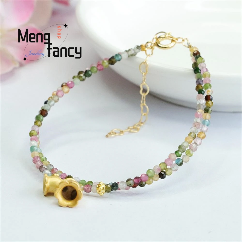 Natural Candy Tourmaline Exquisite Elegant Simple High-grade Bracelet Double Loop Colourful Treasure Bell Orchid Fashion Jewelry