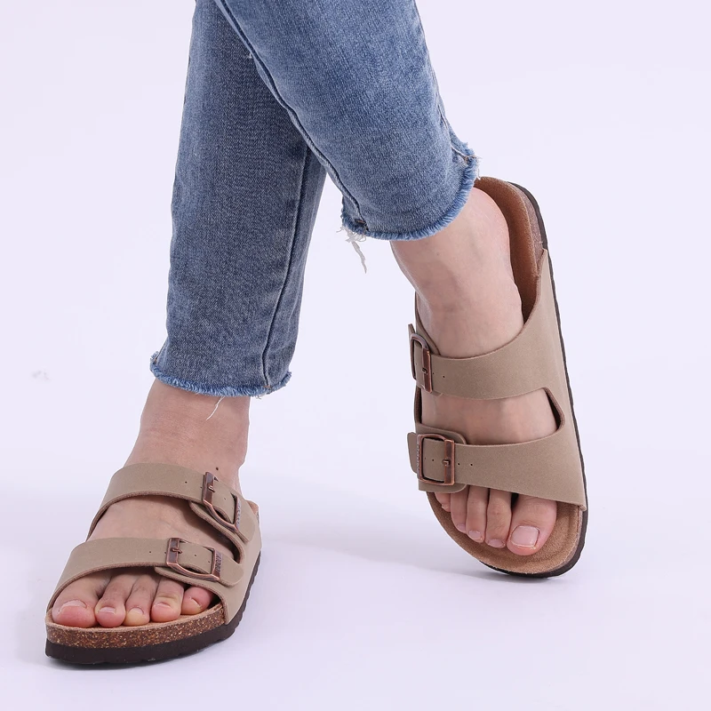 Eyriphy Cork Flat Sandals Women Non-Slip Slippers Summer Fashion Cozy Beach Shoes With Adjustable Buckle Arch Support Home Slide