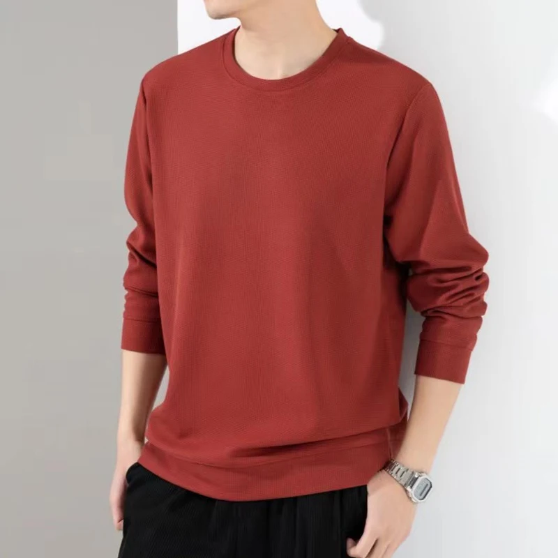 Autumn Winter Harajuku Waffle T Shirt Men Oversized Casual T-Shirts Long Sleeve Shirts Man O Neck Fashion Top Tees Male Clothes