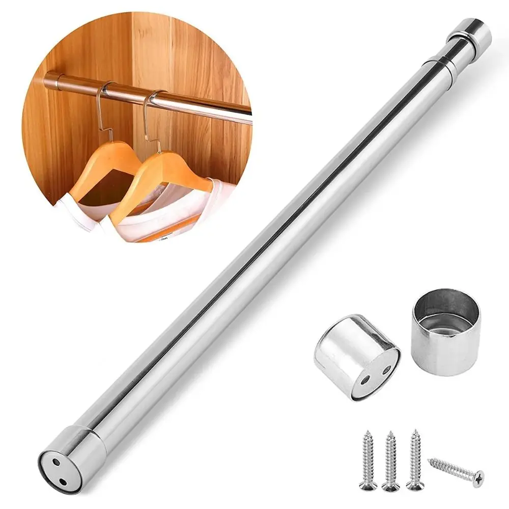 Useful Extendable Stainless Steel Wardrobe Clothes Rod Adjustable Closet Rail Pole Curtain Telescopic Hanging Rod