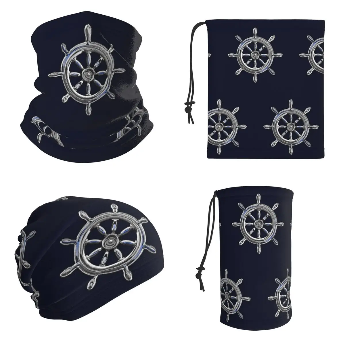 Chrome Style Nautical Wheel Applique Bandana Neck Cover Printed Mask Scarf Riding Cycling Scarf For Men Women Adult Breathable