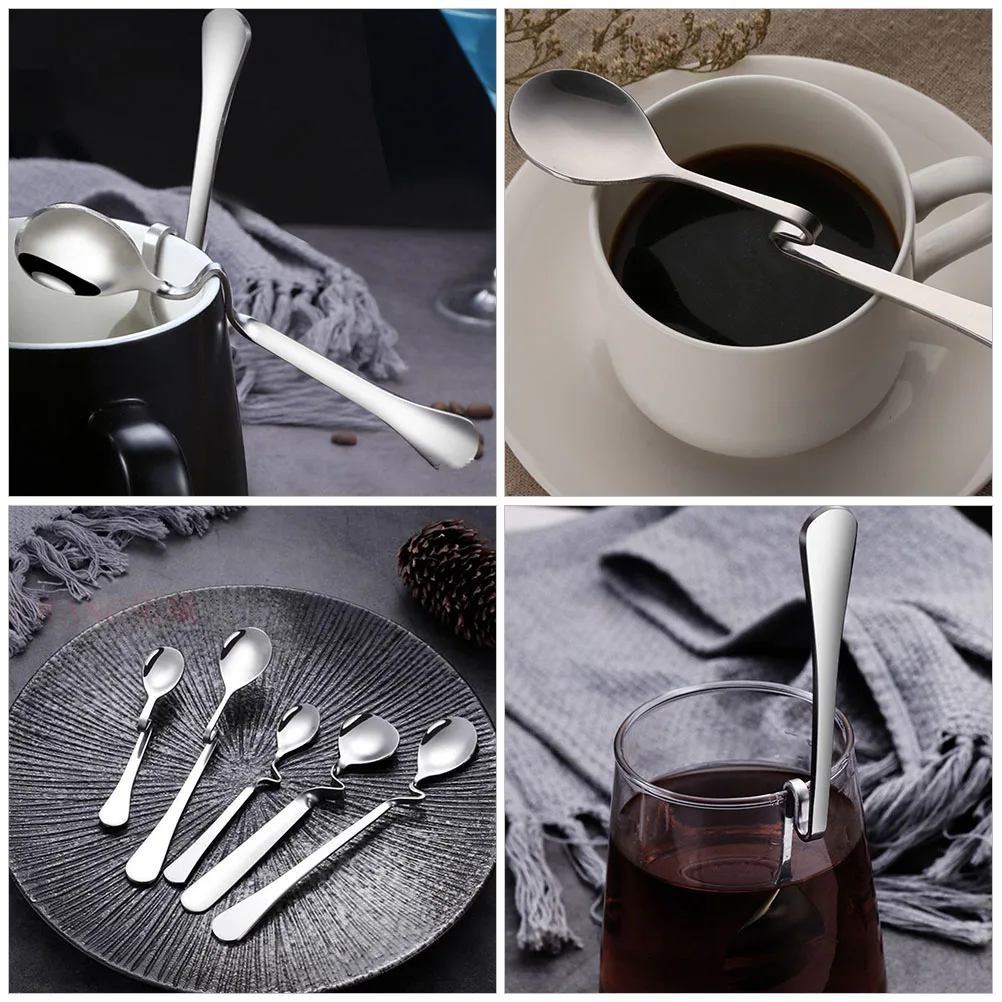

4 Pcs Spoon Stainless Steel Pudding Spoons Curved Handle Mixing Stirring Spoon Kitchen Tools Honey Dessert