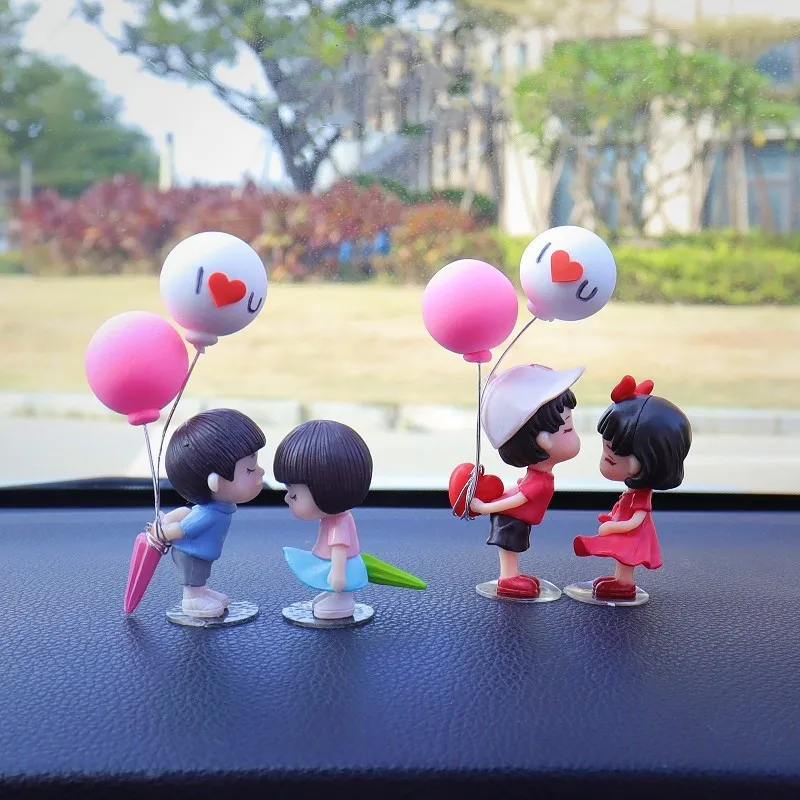 Anime Couples For Car Ornament Model Cute Kiss Balloon Figure Auto Interior Decoration Pink Dashboard Figurine Accessories Gifts