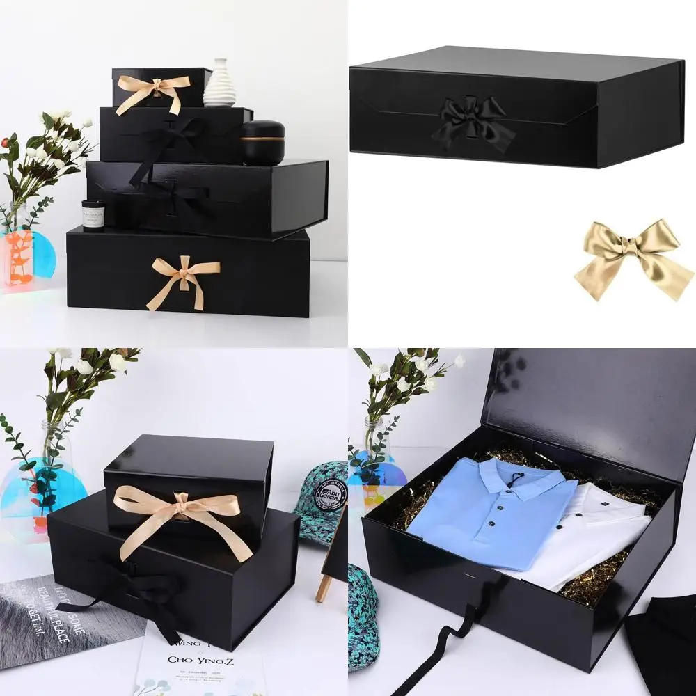 

Stylish Large Black Gift Box with Magnetic Lid and Ribbon for Wedding Dress and Groomsmen Proposals