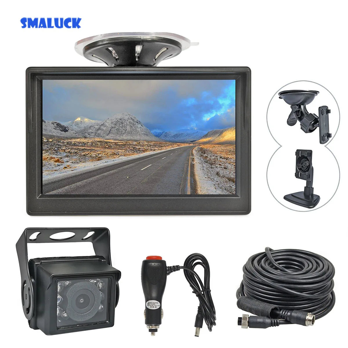 SMALUCK 5inch Reverse Car Monitor HD Waterproof IR Night Vision Backup Bus Truck CCD Rear View Camera Cigarette Lighter