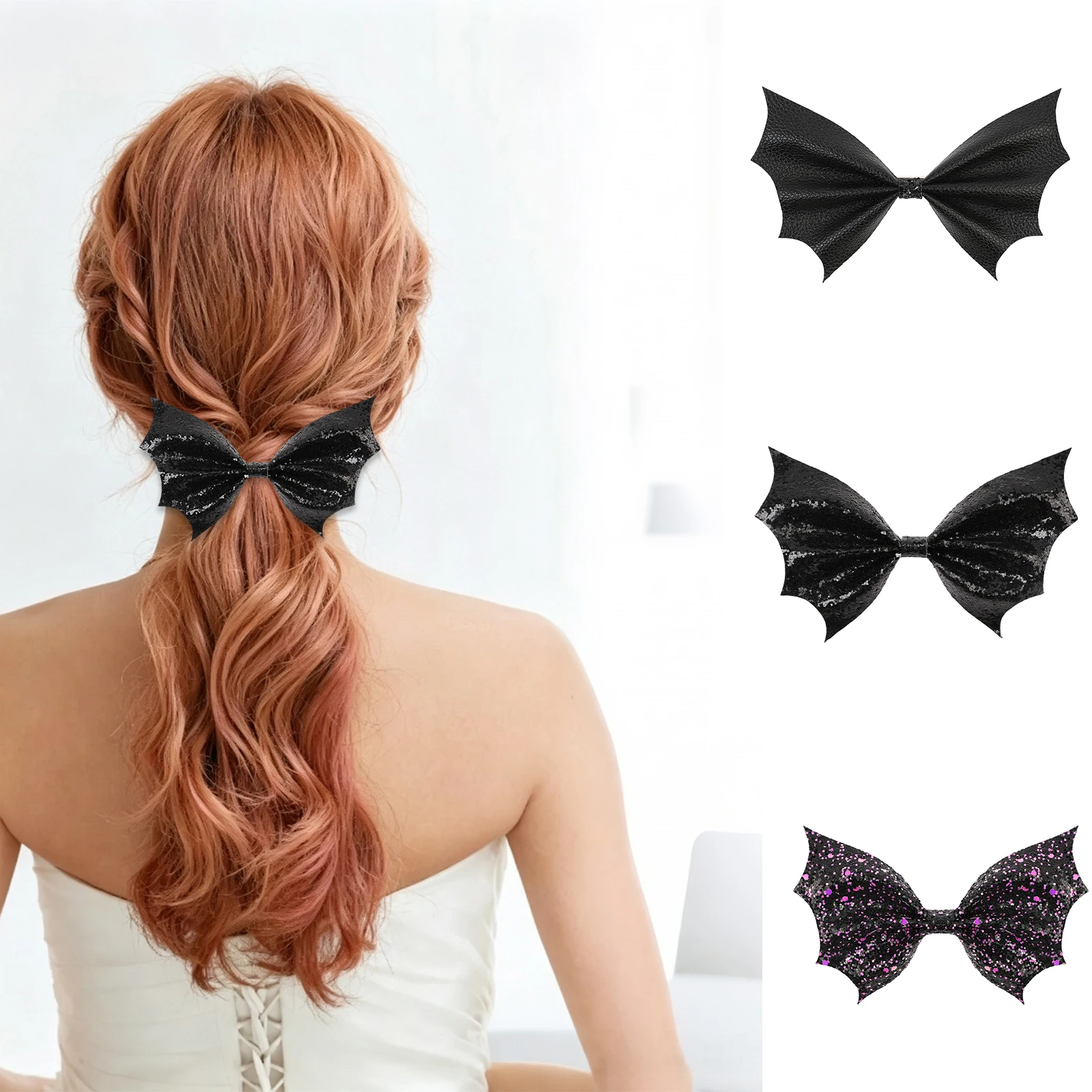 1pcs Halloween Barrettes Bat Wing Bow Hair Clips Girls Bangs Clips for Party Performance Headdress Barrettes Cosplay Headwear
