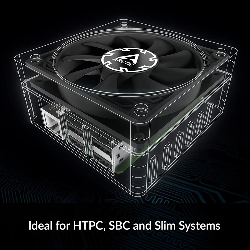 ARCTIC P8 Slim PWM PST Черный вентилятор 80 мм, оптимизированный давлением, с технологией совместного использования ШИМ (PST), Extra Slim - 15 мм, 300–3000 об/мин
