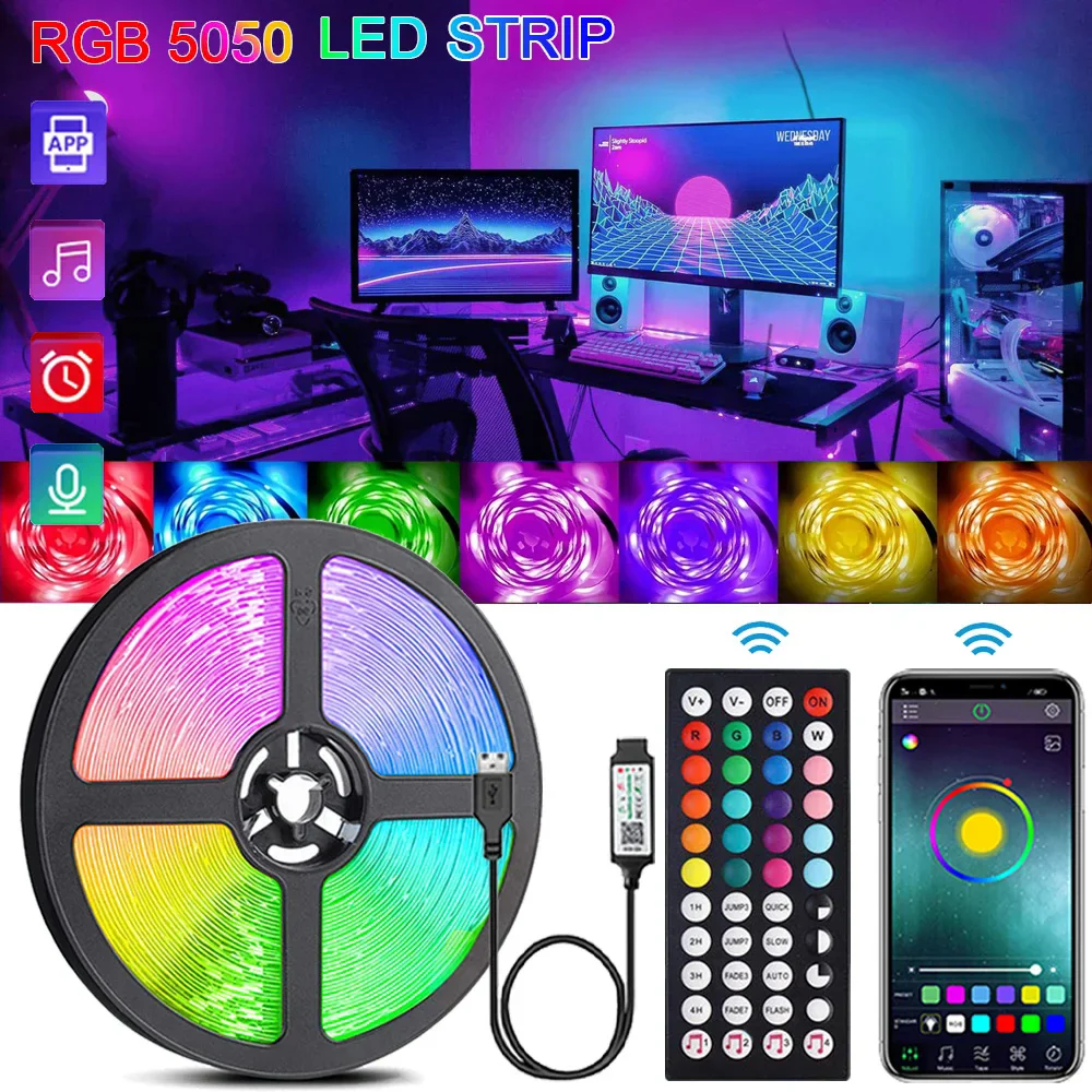 RGB Cor Mudar LED Strip Lights, USB, Controle APP, Luces flexíveis, Ambilight, Backlight TV, Gaming Decoração Quarto