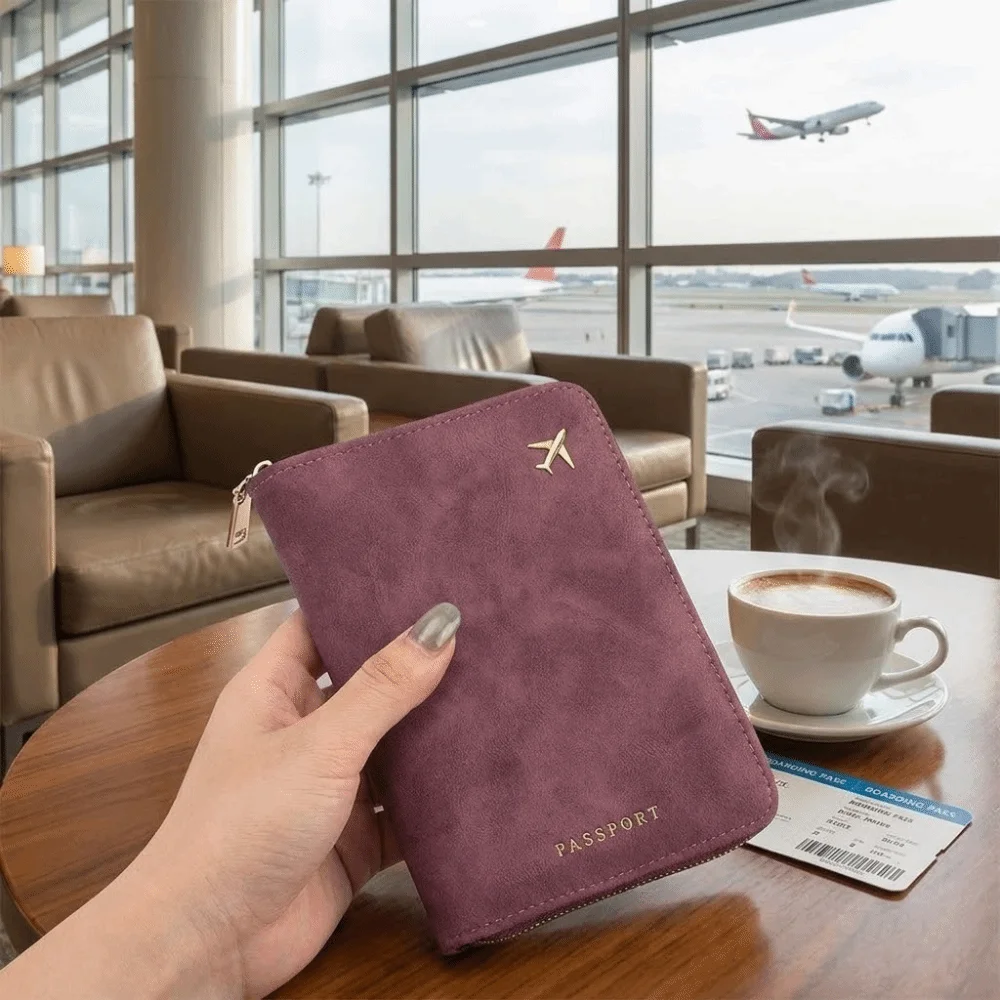 

With Zipper RFID Passport Cover Anti-Theft Thickened Travel Organizer Multi-Functional Leather Card Holder Wallet Business Trip