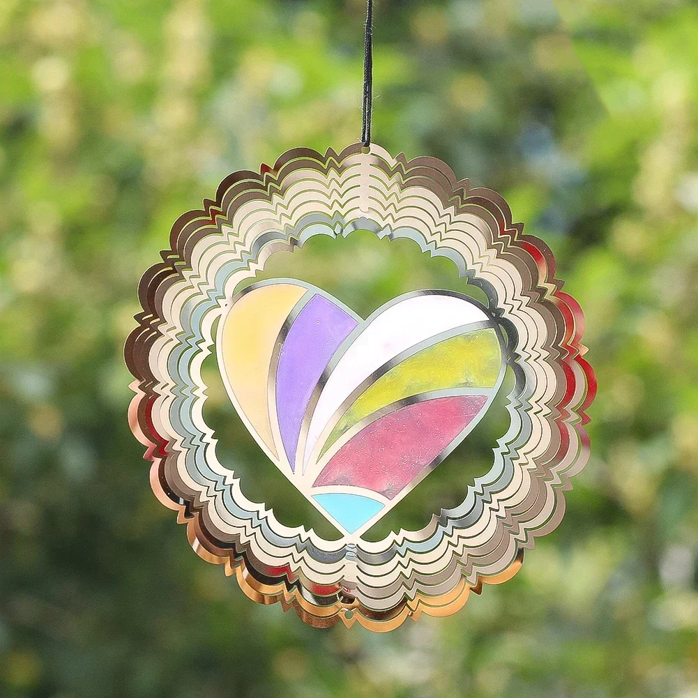 

1PC Nordic 3D Wind Colourful Heart Shape Hanging Plastic Rotating Wind Chime Hanging DIY Garden Balcony Decoration
