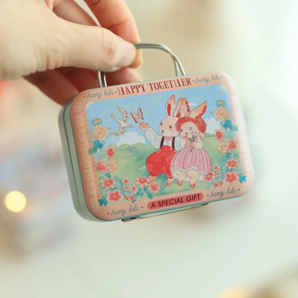 Cute Rabbit Tinplate Storage Box New Wedding Gifts Portable Handbag Mini Travel Candy Box